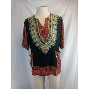 Vintage Earthbound Trading Co. Shirt Men's Size Large Dashiki Style Short Sleeve